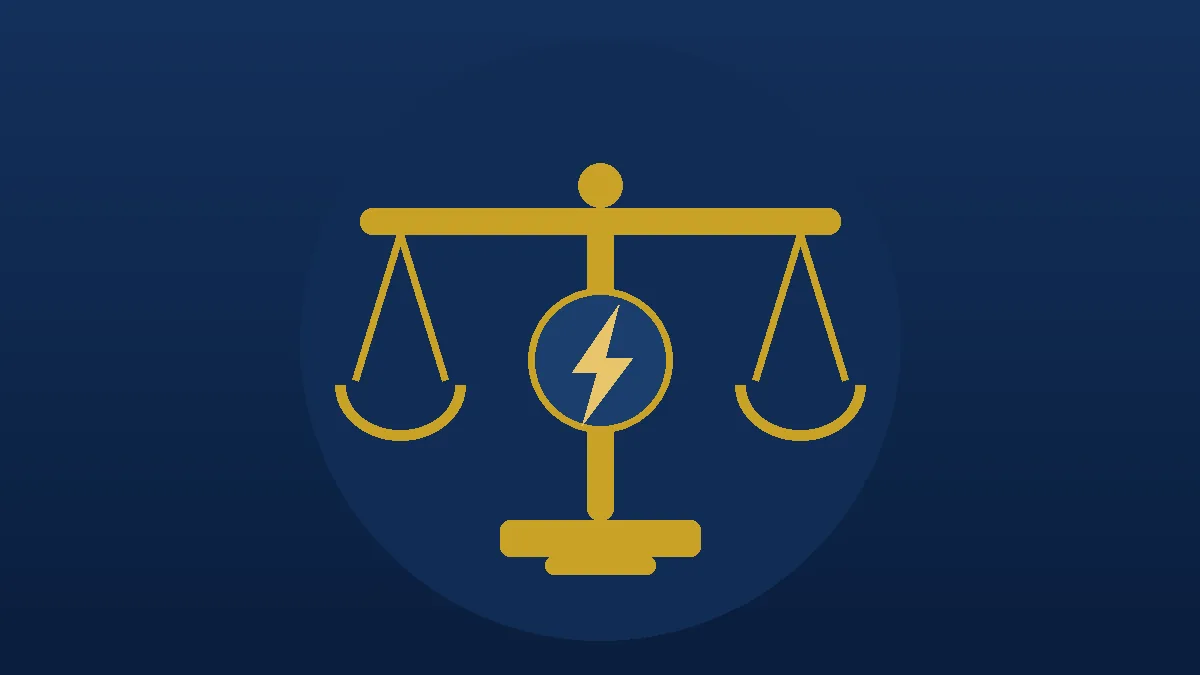 Scales of justice with lightning bolt symbol for NEPRA tariff hearing